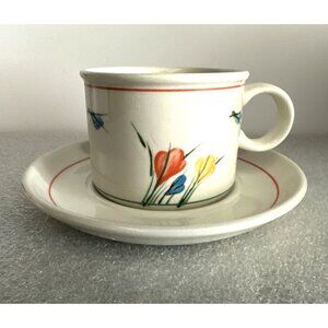 Vintage Midwinter Stonehenge Crocus Coffee Tea Cup 6 oz. With Saucer 6" England